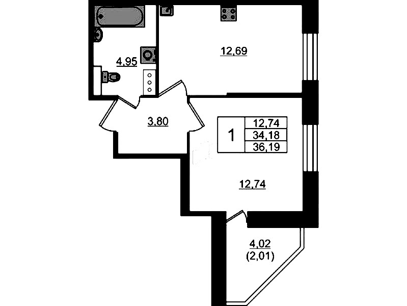 1-комнатная квартира 36.19 м², 13/23 эт., ЖК «Живи! В Рыбацком»